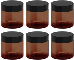 12 oz Amber Plastic Cosmetic Jars Leak Proof Container with Black Lid for Cream, Lotion, Powder, ointment, Beauty Products etc, 6 Pcs.
