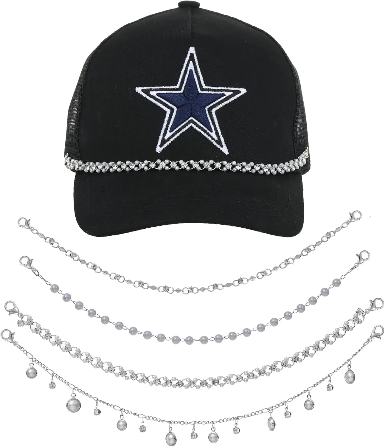 4 Pcs Trucker Hat Chains Bill Decoration Trucket Hat Charms DIY Metal Chains for Mesh Baseball Cap Accessories Chain