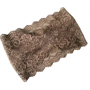 6'' Wide Lace Headbands for Women Headcovering Church Lace Headwrap for Women (Brown)