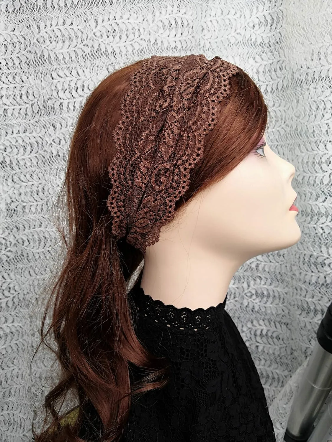 6'' Wide Lace Headbands for Women Headcovering Church Lace Headwrap for Women (Brown)