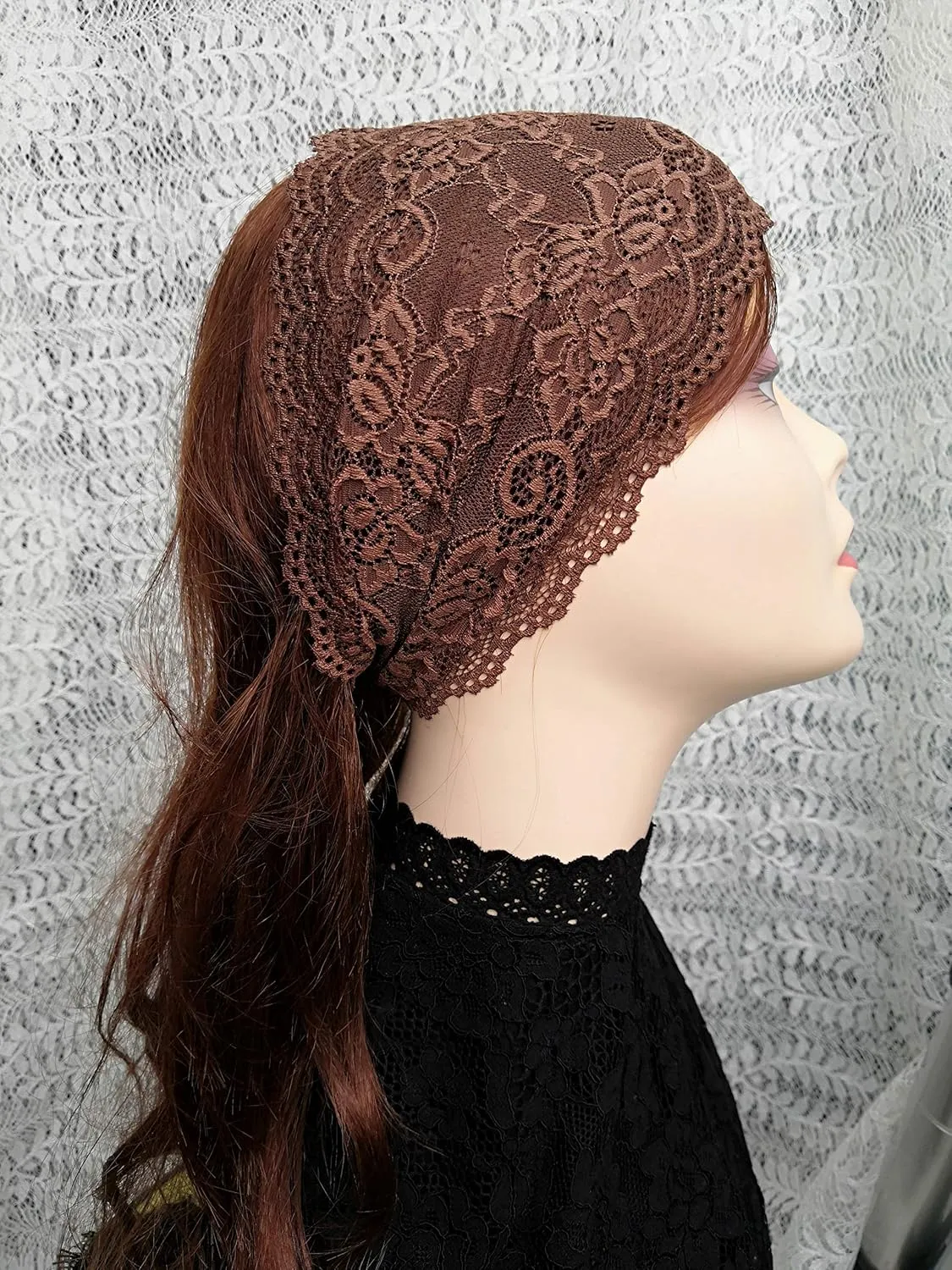 6'' Wide Lace Headbands for Women Headcovering Church Lace Headwrap for Women (Brown)