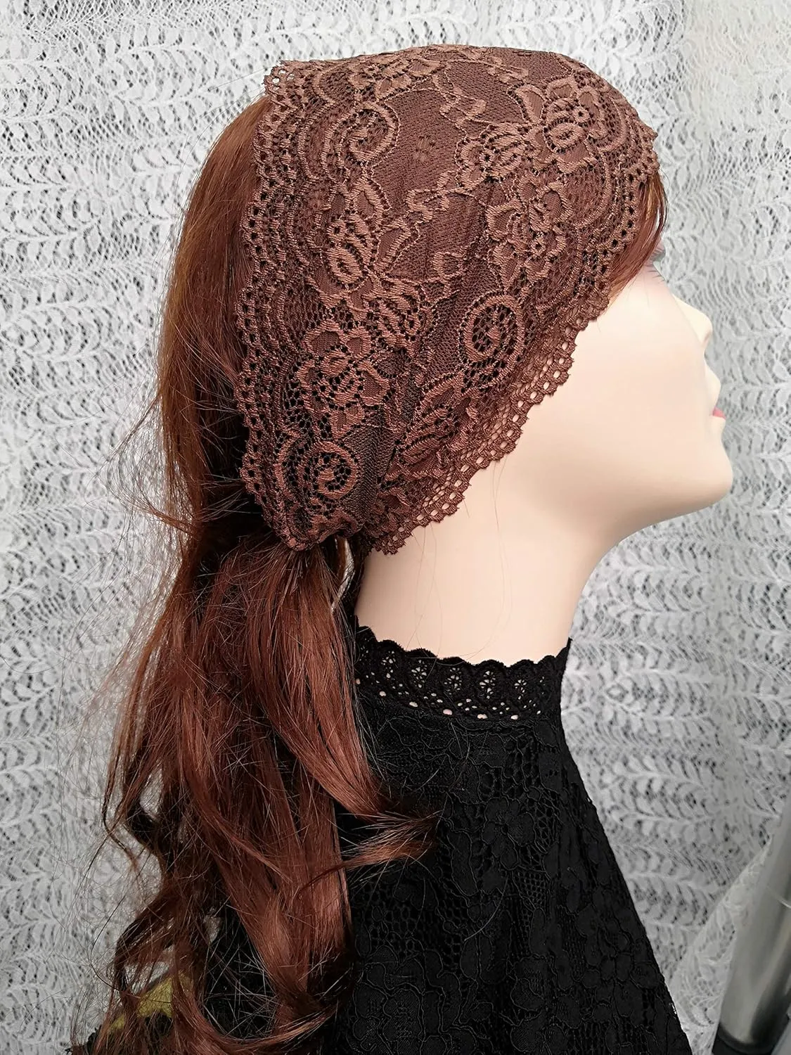 6'' Wide Lace Headbands for Women Headcovering Church Lace Headwrap for Women (Brown)