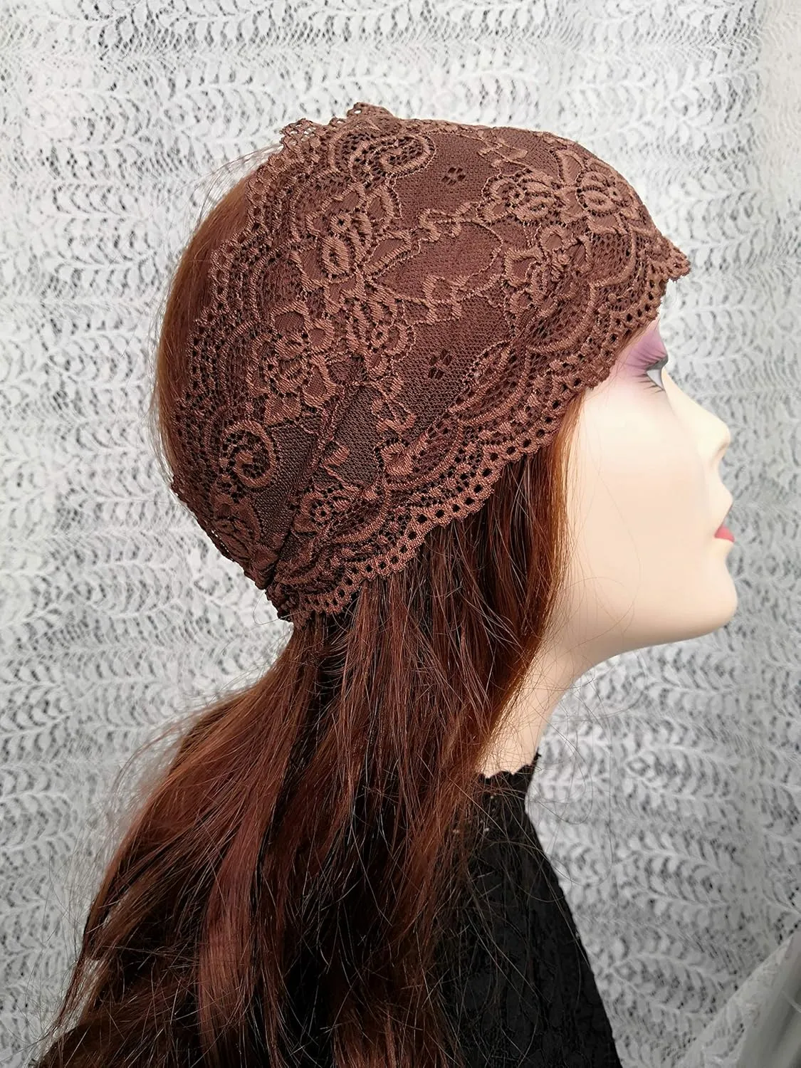 6'' Wide Lace Headbands for Women Headcovering Church Lace Headwrap for Women (Brown)
