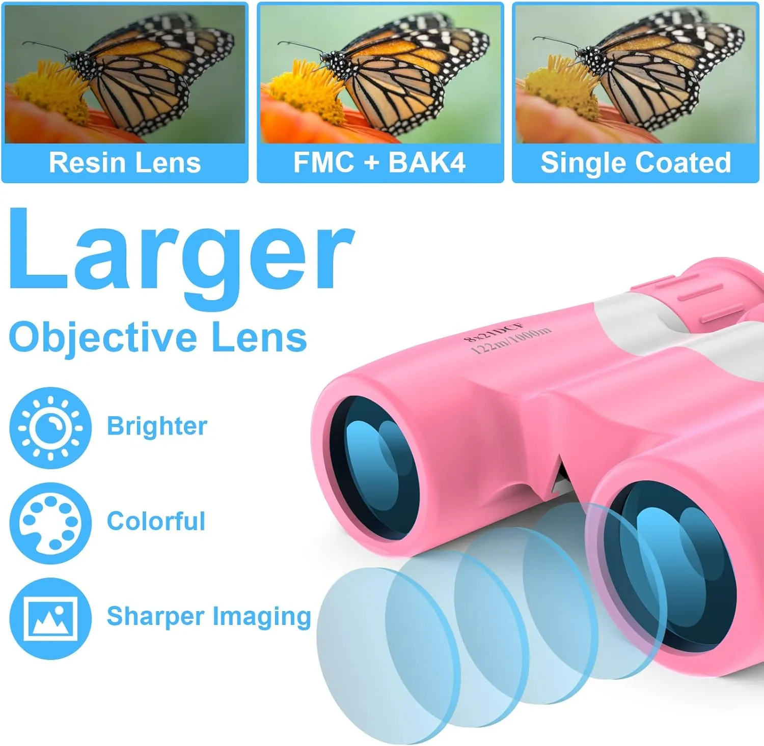8x21 Foldable Compact Binoculars, Easy Focus Binoculars for Adults with FMC Lens & BAK4 Prism, Low Light Vision Small Binoculars for Bird Watching,Travel, Hunting, Hiking, Pink