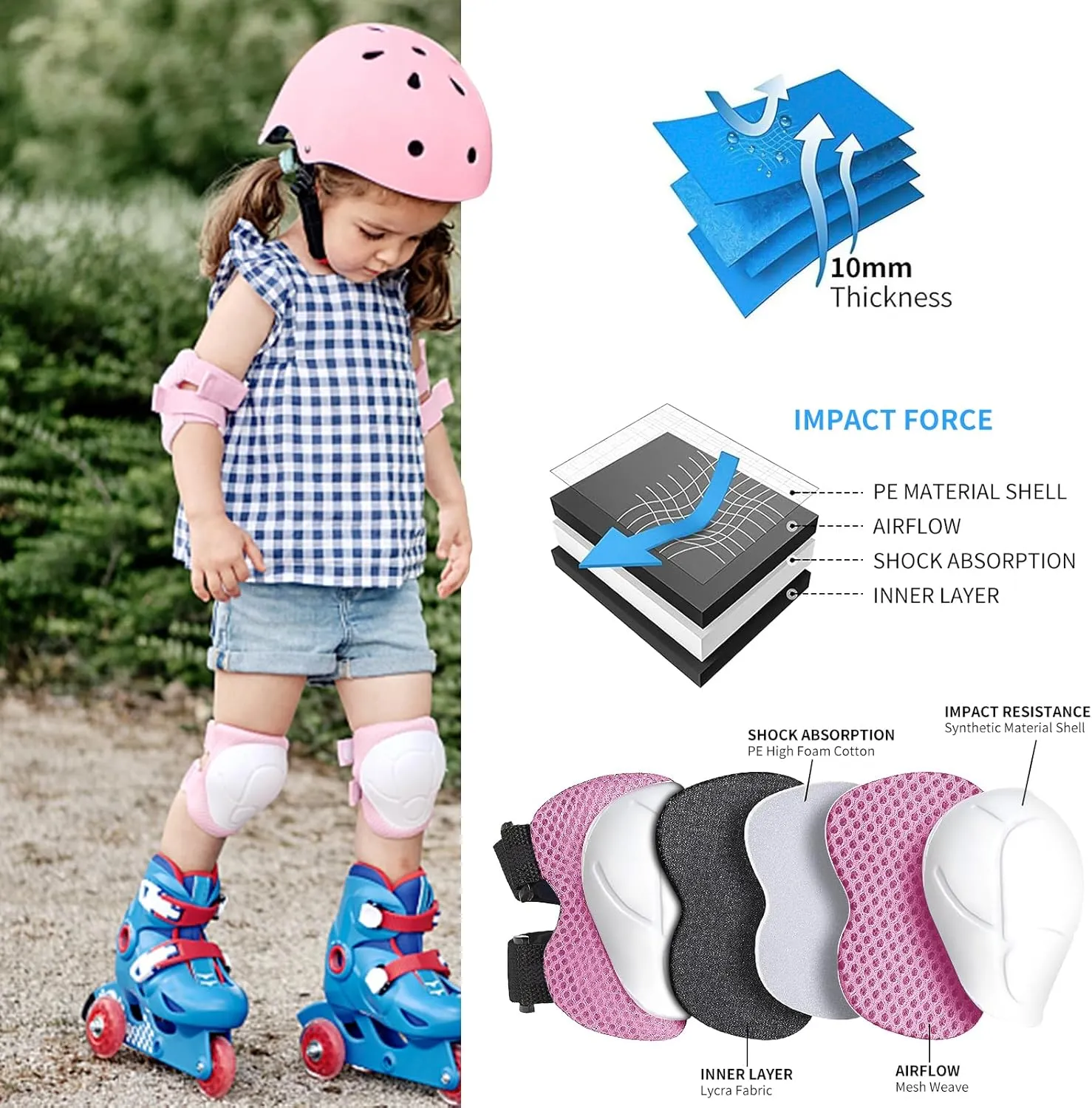 Adjustable Gradient Color Kids/Toddler Bike Helmet for 1-2-3-5-8-14 Years Boys Girls,Skateboard Helmet with Knee and Elbow Pads Wrist Guard Roller Skates,Cycling,Skating Scooter Longboard