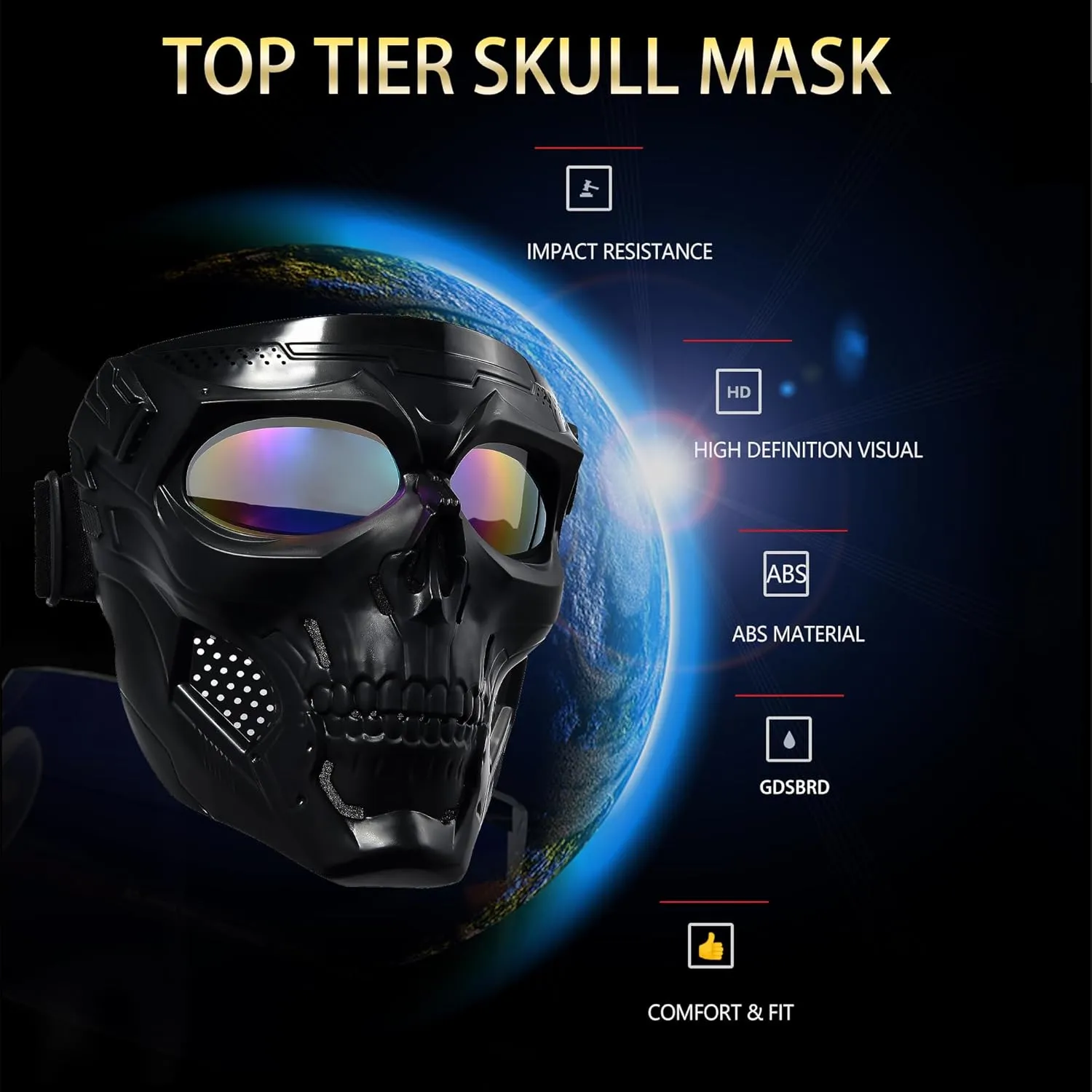 Airsoft Tactical Helmet, Full Face Mask for Men, Paintball Helmet, NVG Mount and Side Rails, Adjustable Strap - Complete Tactical Gear for Cosplay and Movie Props