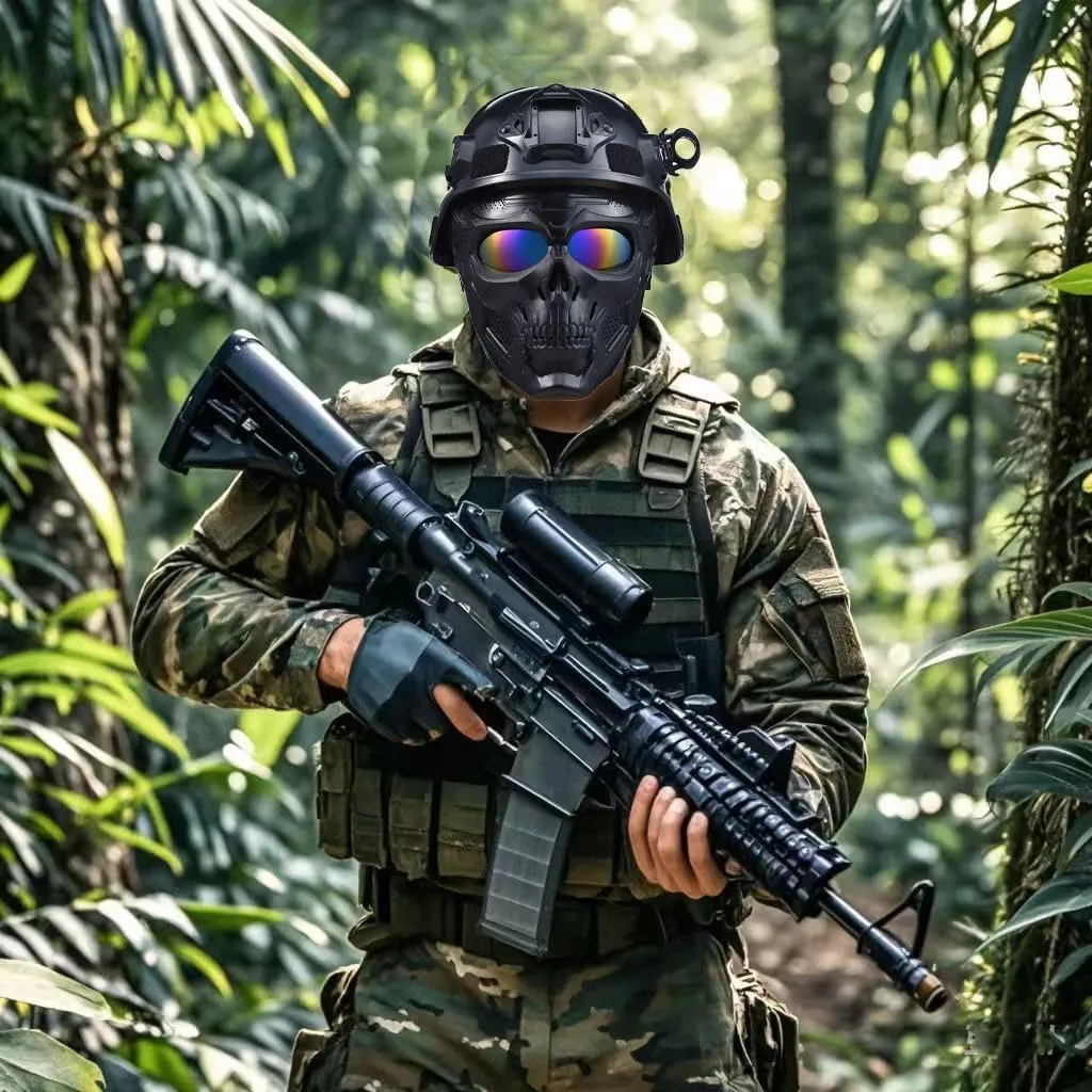 Airsoft Tactical Helmet, Full Face Mask for Men, Paintball Helmet, NVG Mount and Side Rails, Adjustable Strap - Complete Tactical Gear for Cosplay and Movie Props