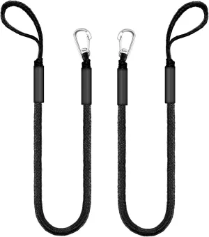 Bungee Dock Lines for Boats & Jet Skis  6ft Heavy-Duty Elastic Mooring Rope with Single Hook  Stretches to 9ft  Black/Yellow&Black/Green&Yellow 2 Pack (Black)