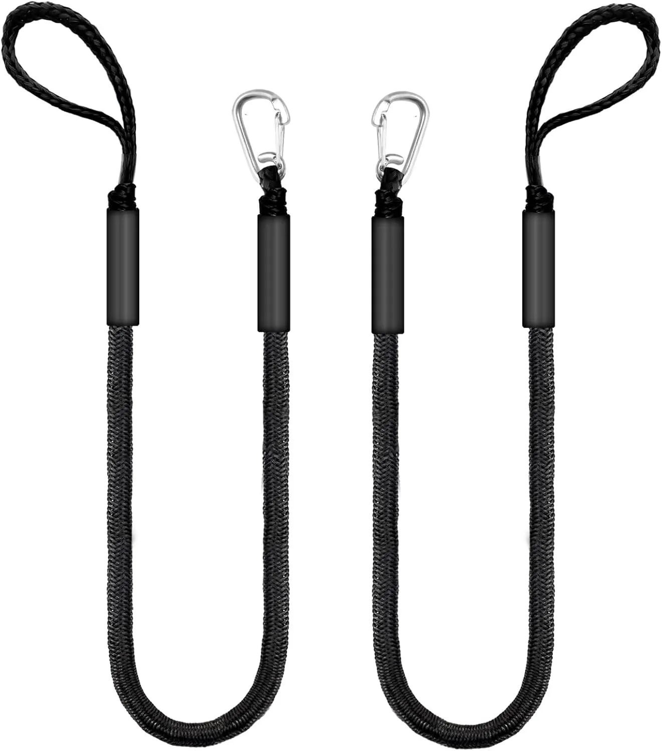 Bungee Dock Lines for Boats & Jet Skis  6ft Heavy-Duty Elastic Mooring Rope with Single Hook  Stretches to 9ft  Black/Yellow&Black/Green&Yellow 2 Pack (Black)