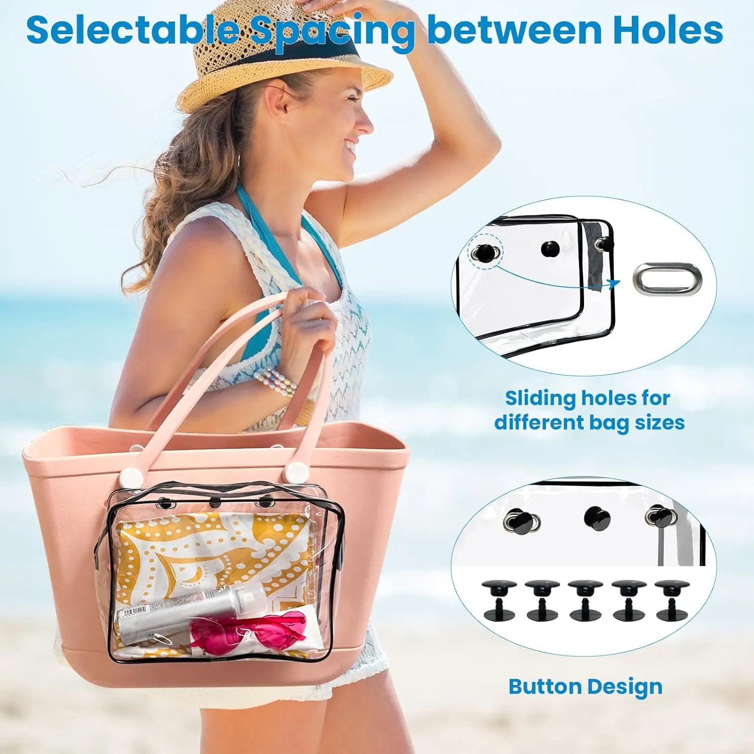 Clear Insert Bag for Bogg Bag Accessories, Designer Zipper Inner Bag Divider Storage Compatible with Bogg Bag, Transparent Travel Toiletry Brush Organizer for Beach Tote Bag