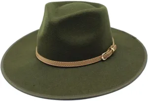 DHAEY New Metal Belt Buckle Accessories Vintage Top Hat Autumn and Winter Outdoor Binding Jazz Hat Woolen Felt Hat Luopan Caps & Hats (Color : Army Green, Size : 56-58cm)