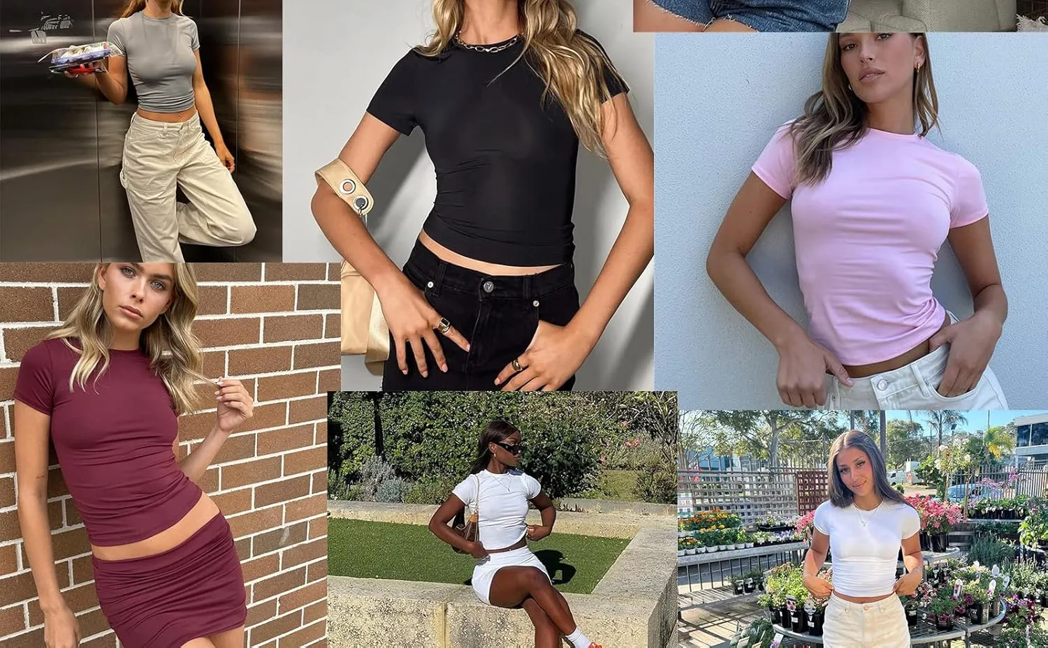 Dwnval Women Sexy Basic T Shirts Tops Summer Short Sleeve Crewneck Slim Fit Cute Crop Top Blouses