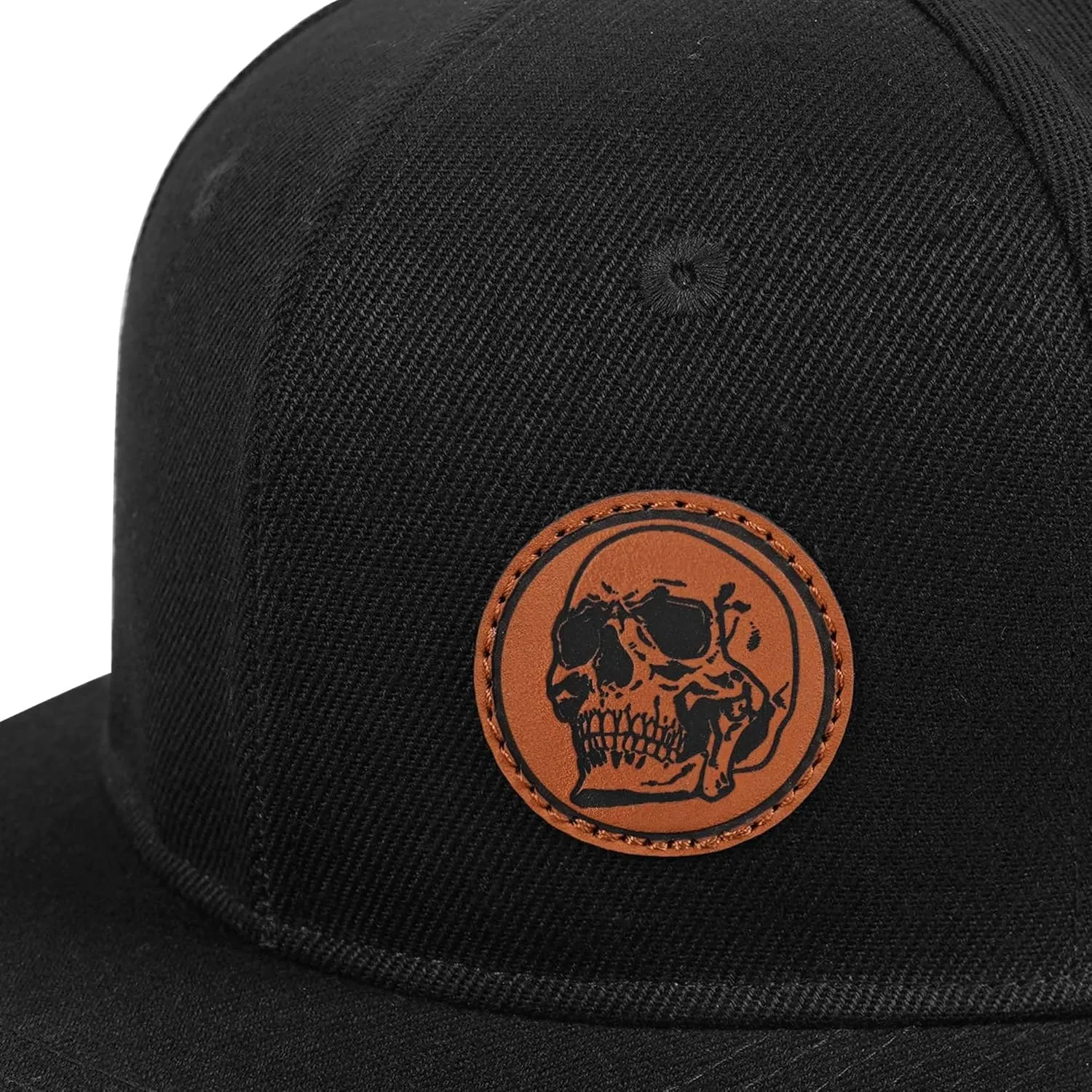 Flat Brim Hats for Men - Gothic Style Skull Hat Leather Pattern - Hip-Hop Snapback Hat Skeleton Hats for Men