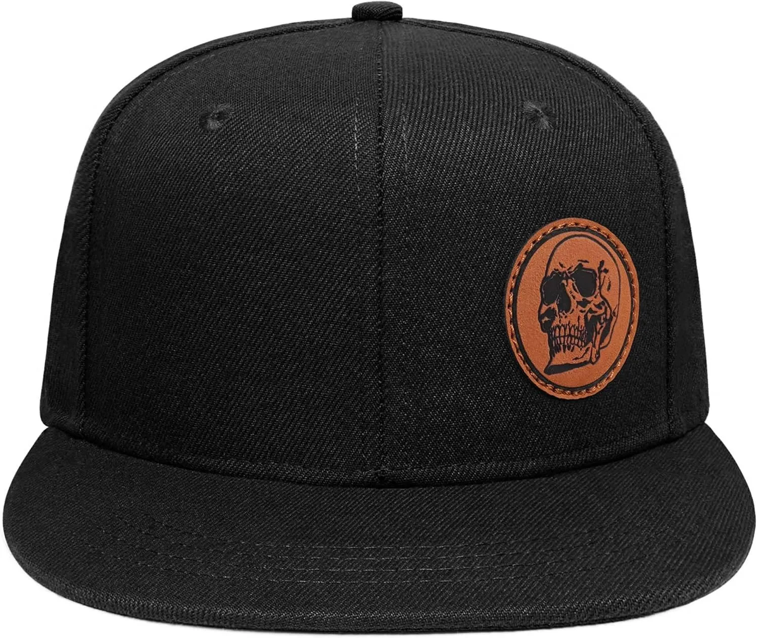 Flat Brim Hats for Men - Gothic Style Skull Hat Leather Pattern - Hip-Hop Snapback Hat Skeleton Hats for Men