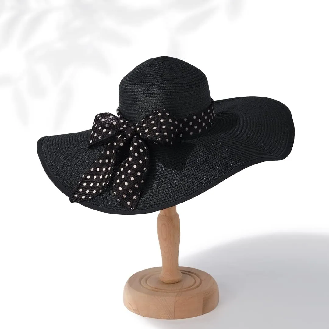 Funcredible Sun Hat for Women - Wide Brim Hat - Large Floppy Beach Hat - Straw Sun Hats with Bow and Heart Shape Glasses