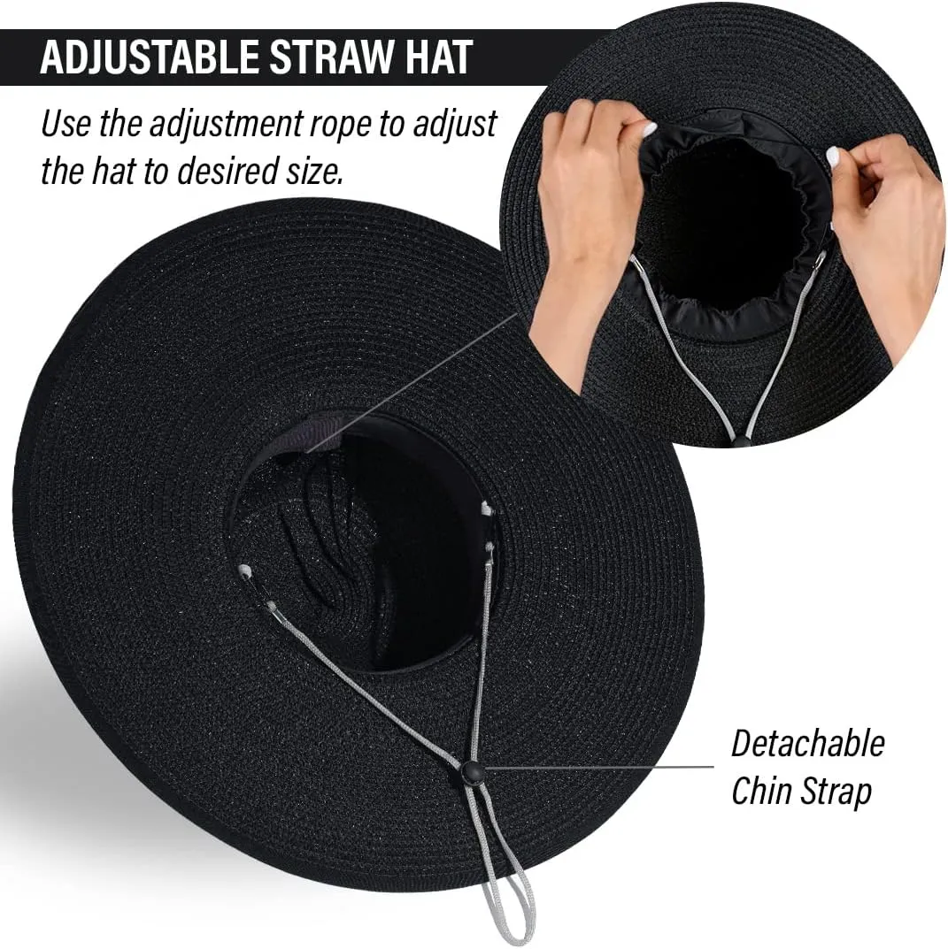 Funcredible Sun Hat for Women - Wide Brim Hat - Large Floppy Beach Hat - Straw Sun Hats with Bow and Heart Shape Glasses