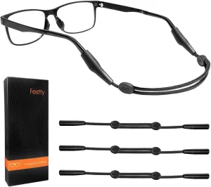 Glasses Strap Sports 3 pcs, Eyeglasses Strap Holder for Kids Women Men, Adjustable Sunglasses lanyard string chainReading eye glasses holders around neck, Eyewear Retainer (Black)