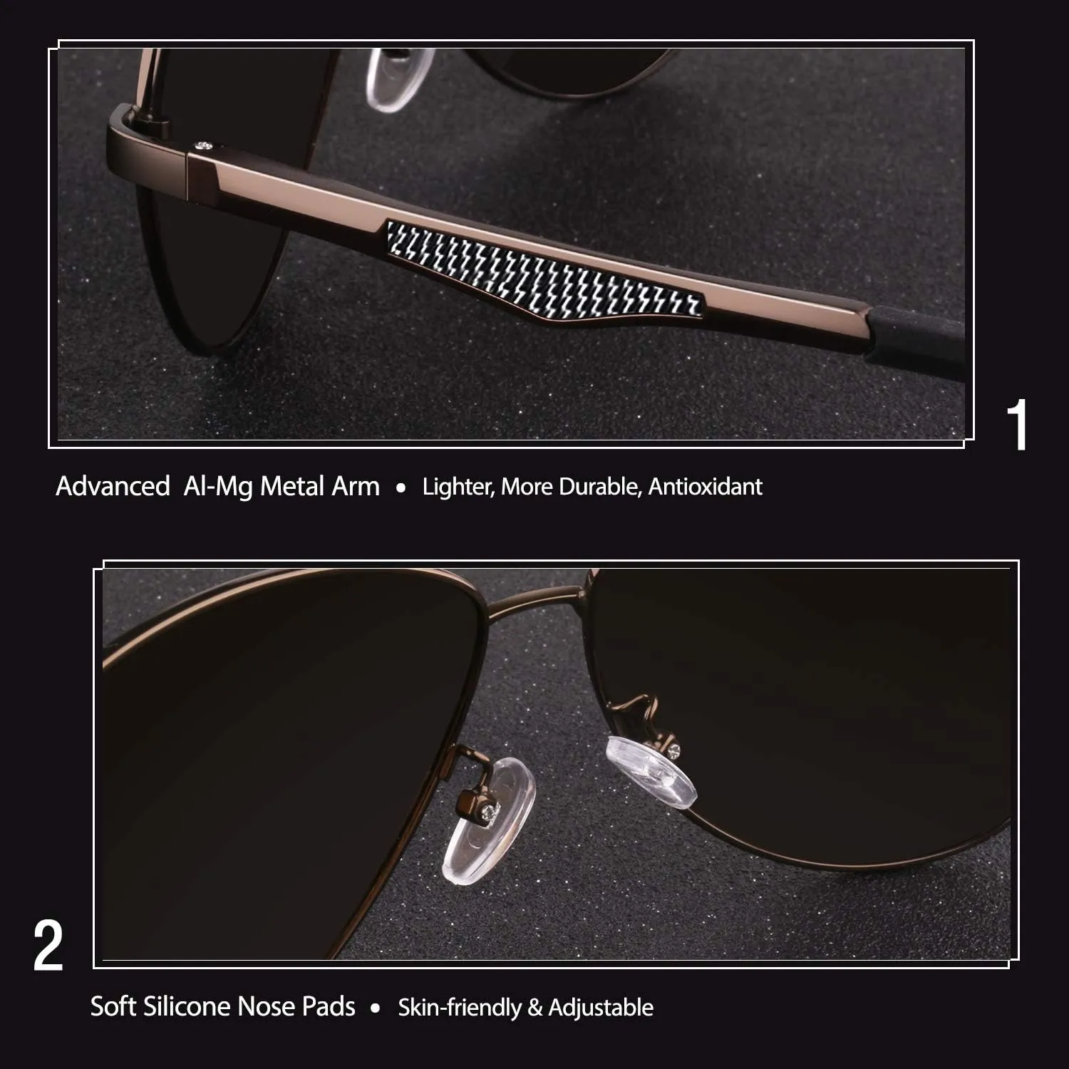 GQUEEN Classic Military Style Pilot Polarized Sunglasses Spring Hinges Al-Mg for mens womens MOS1