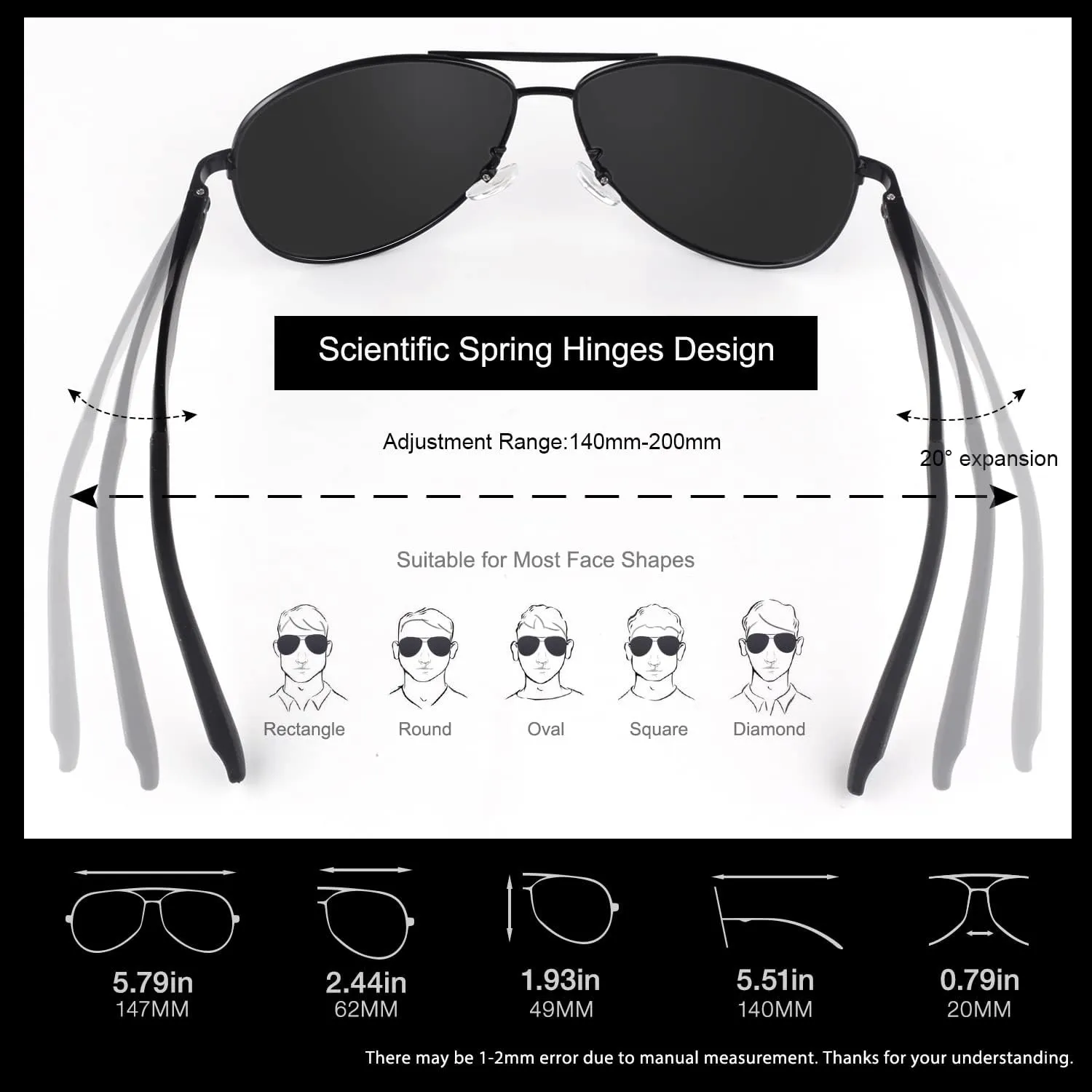 GQUEEN Classic Military Style Pilot Polarized Sunglasses Spring Hinges Al-Mg for mens womens MOS1