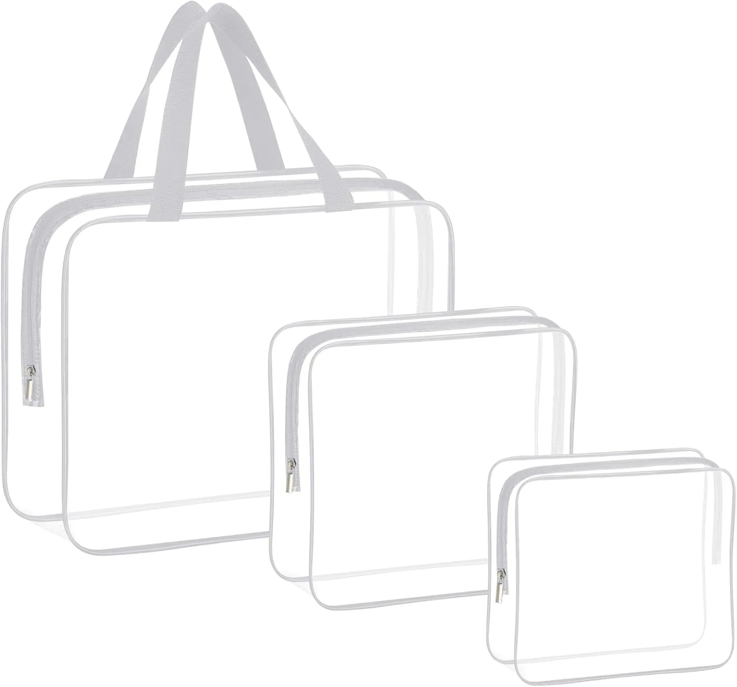 HAOGUAGUA 3 Pieces Large Clear Travel Bags for Toiletries, Waterproof Clear Plastic Cosmetic Makeup Bags, Transparent Packing Organizer Storage Bags (Grey)
