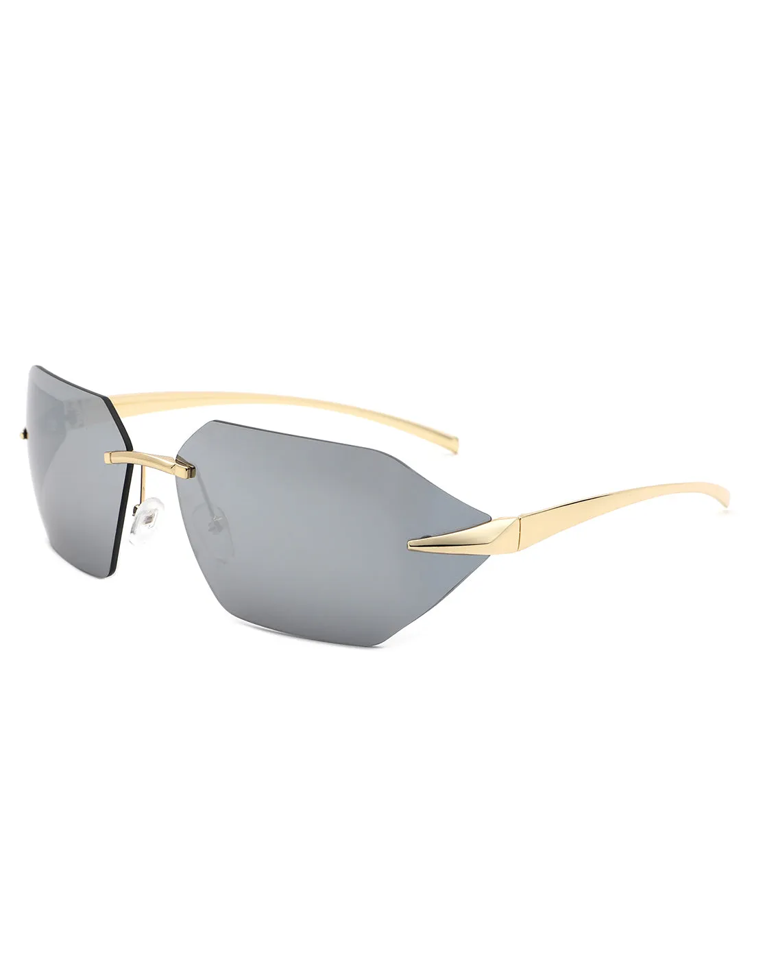 Iaclington - Rimless Wrap Around Square Frame Sunglasses