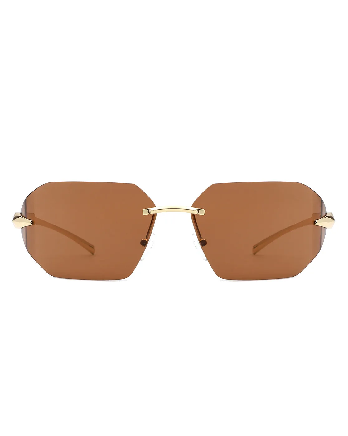Iaclington - Rimless Wrap Around Square Frame Sunglasses