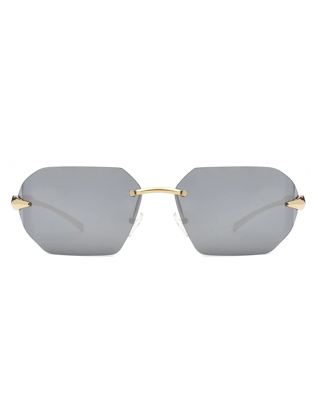 Iaclington - Rimless Wrap Around Square Frame Sunglasses