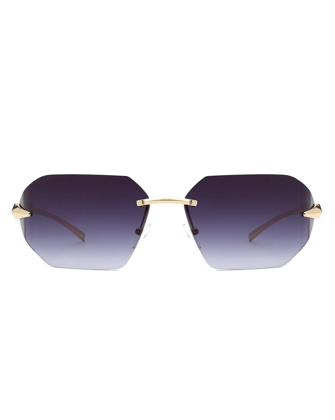 Iaclington - Rimless Wrap Around Square Frame Sunglasses