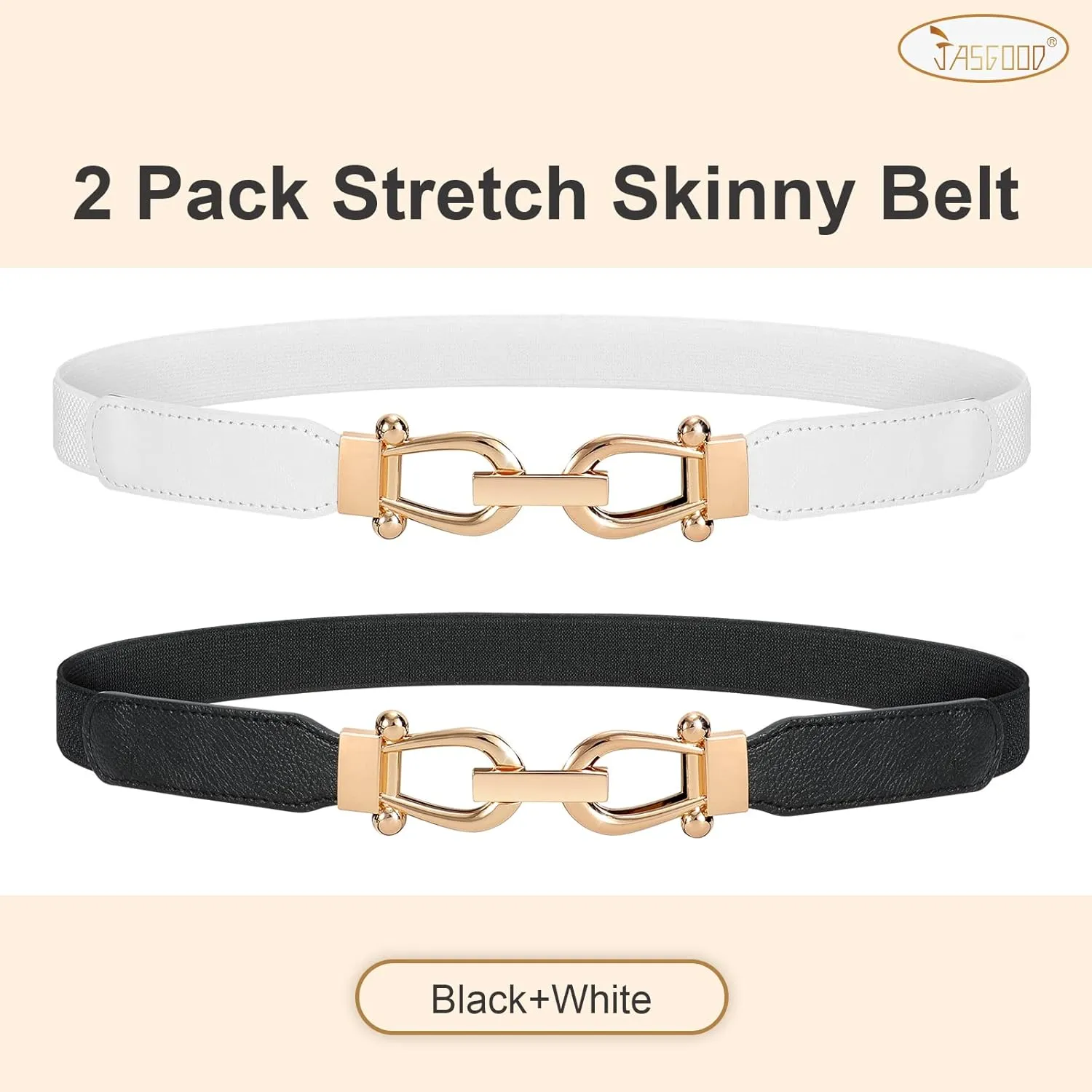 JASGOOD Women Stretchy Waist Belt Retro Elastic Skinny Belt for Ladies with Gold Buckle