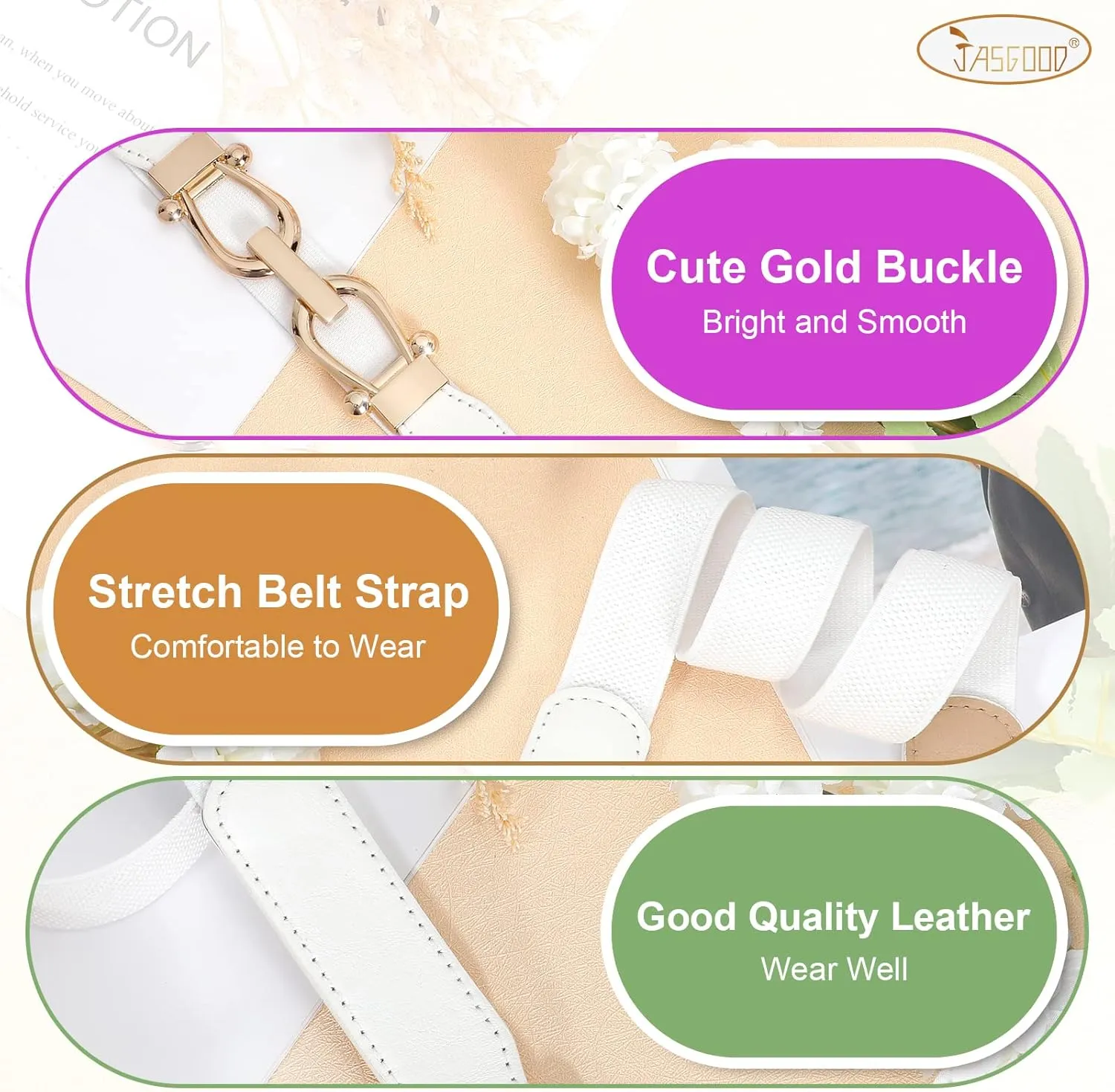 JASGOOD Women Stretchy Waist Belt Retro Elastic Skinny Belt for Ladies with Gold Buckle