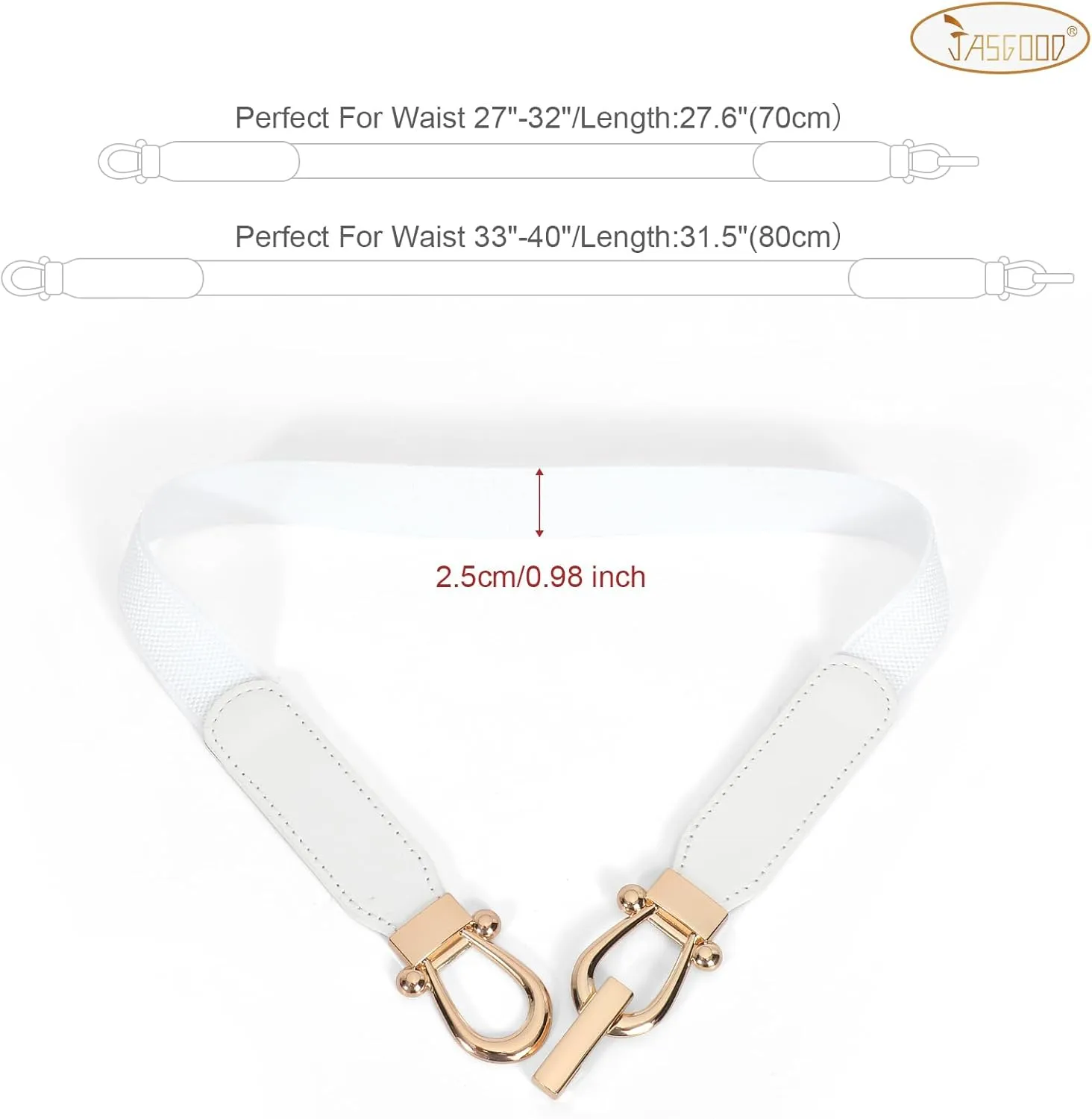 JASGOOD Women Stretchy Waist Belt Retro Elastic Skinny Belt for Ladies with Gold Buckle