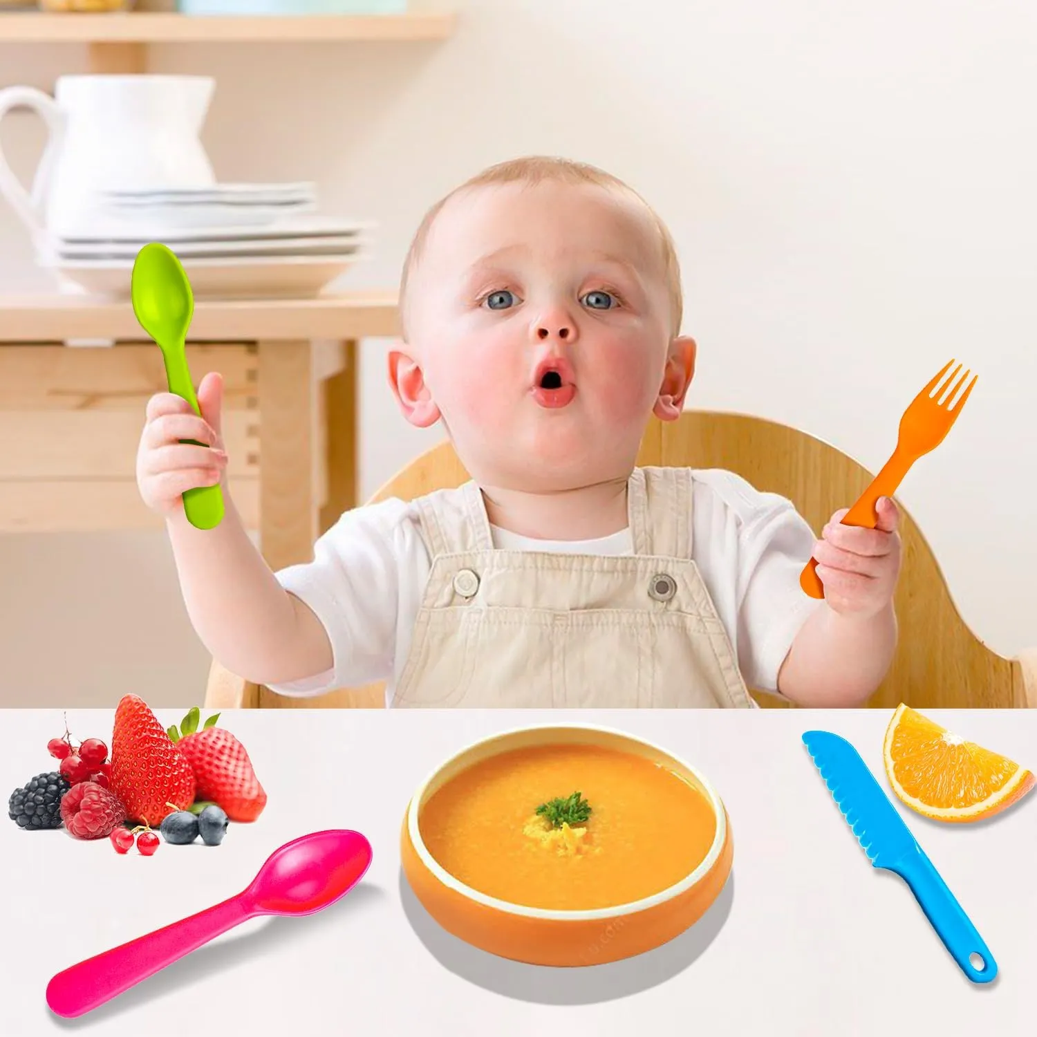 Jawbush 16 Pcs Kids Plastic Spoons, Reusable Toddler Utensils Kids Silverware Set with Bright Colors, Ideal for Travel School Lunch Box or Camping, BPA Free Kids Utensils Also for Adults