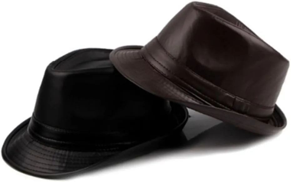 Jazz Cap Men's Pu Leather Hat Simple Retro Bowler Hat Fedora Hat for Women and Men