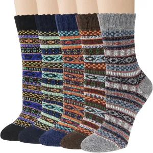 Justay 5 Pairs Wool Socks for Women - Winter Thick Boot Cozy Crew Vintage Soft Calf Knit Warm Socks Gifts
