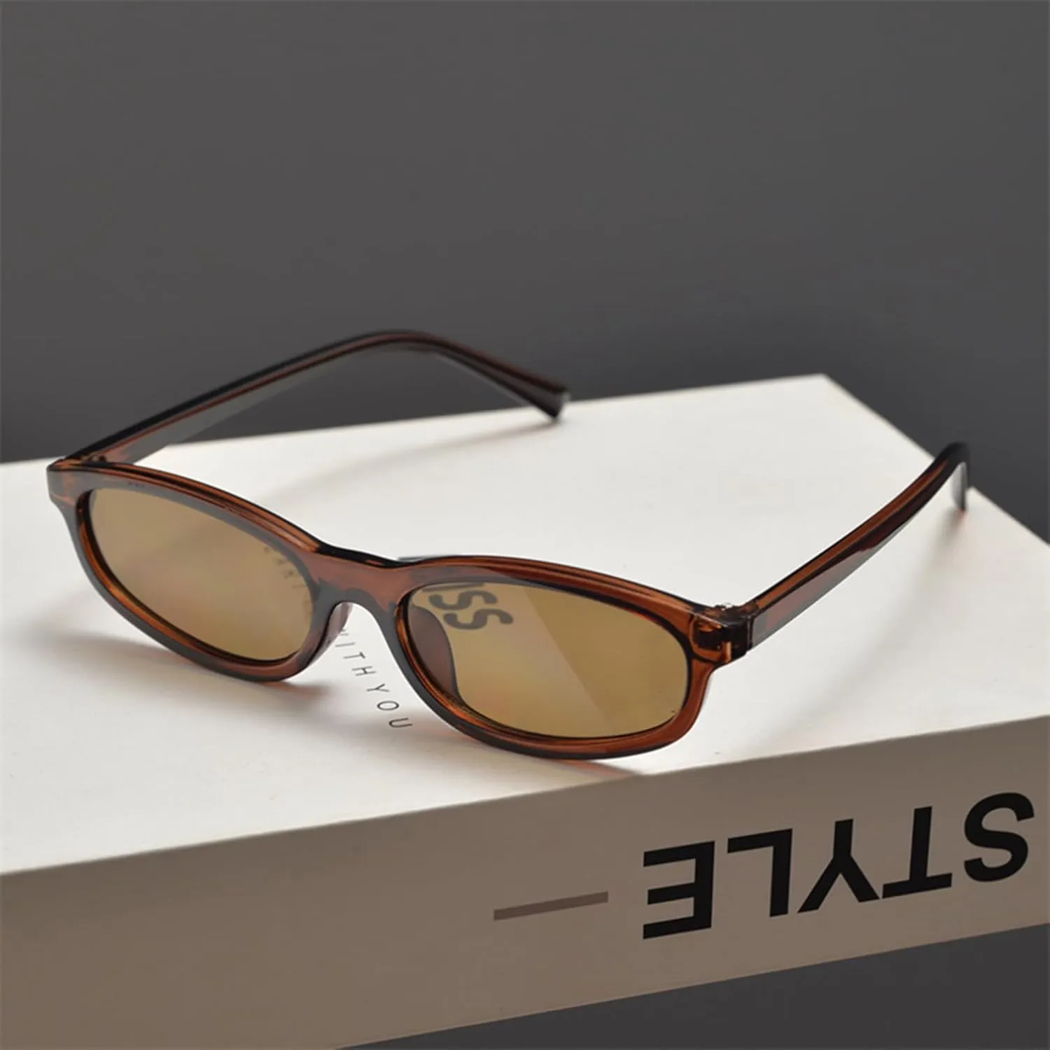 Kursan Oval Sunglasses for Women Men Fashion 90s Style Small Narrow Face Sun Glasses