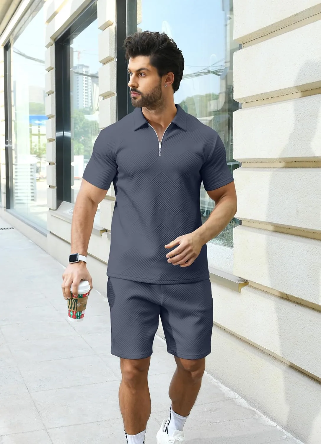 KUYIGO Men's Polo Shirt and Shorts Set Summer Outfits Fashion Casual Short Sleeve Suit for Men 2 Piece Tracksuit