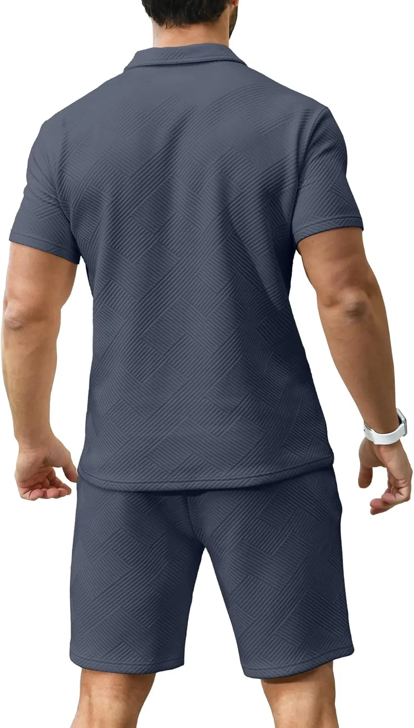 KUYIGO Men's Polo Shirt and Shorts Set Summer Outfits Fashion Casual Short Sleeve Suit for Men 2 Piece Tracksuit