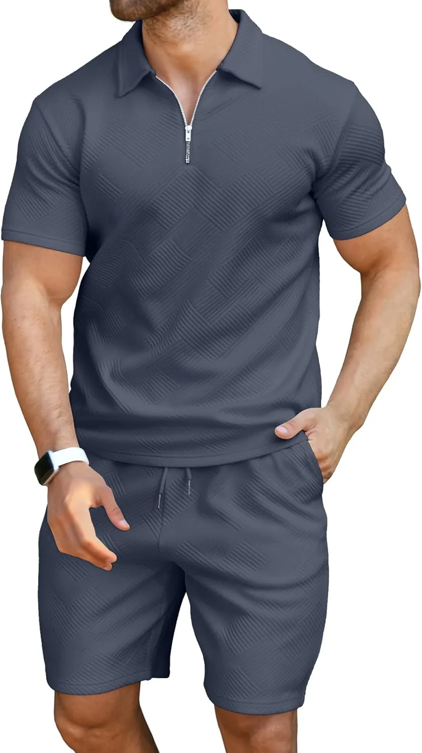 KUYIGO Men's Polo Shirt and Shorts Set Summer Outfits Fashion Casual Short Sleeve Suit for Men 2 Piece Tracksuit