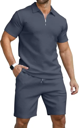 KUYIGO Men's Polo Shirt and Shorts Set Summer Outfits Fashion Casual Short Sleeve Suit for Men 2 Piece Tracksuit