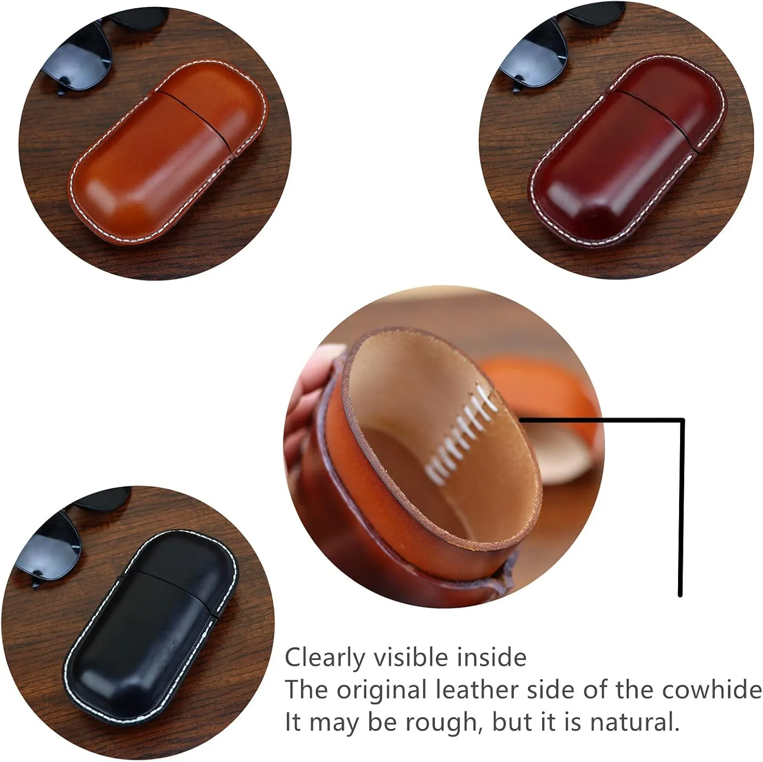 Leather Glasses Case Cowhide Vintage Men And Women Nearsighted Glasses Sunglasses Travel Anti-Crush Storage Box