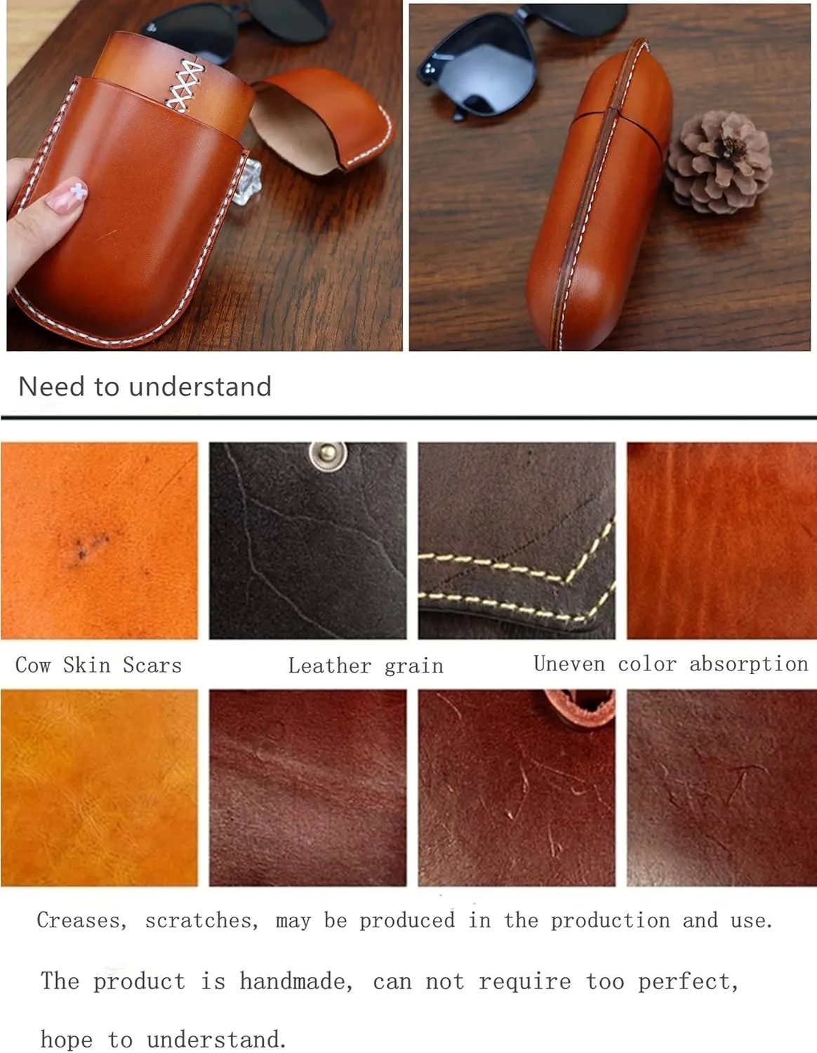 Leather Glasses Case Cowhide Vintage Men And Women Nearsighted Glasses Sunglasses Travel Anti-Crush Storage Box
