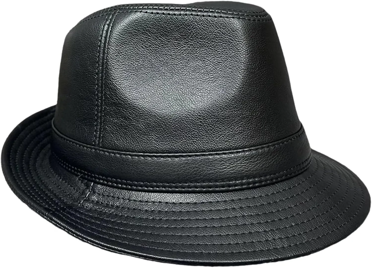 Leather Hat for Men Vintage Trilby Fedora Hat Classic Jazz Hat