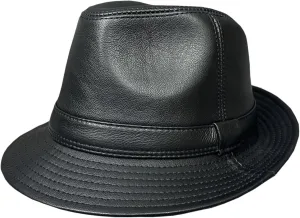 Leather Hat for Men Vintage Trilby Fedora Hat Classic Jazz Hat