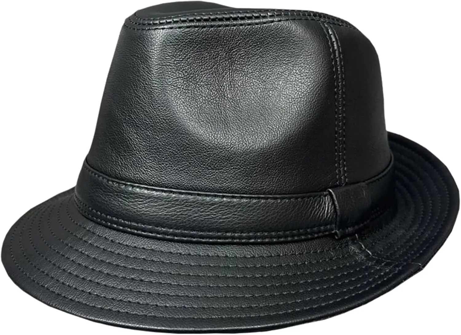 Leather Hat for Men Vintage Trilby Fedora Hat Classic Jazz Hat