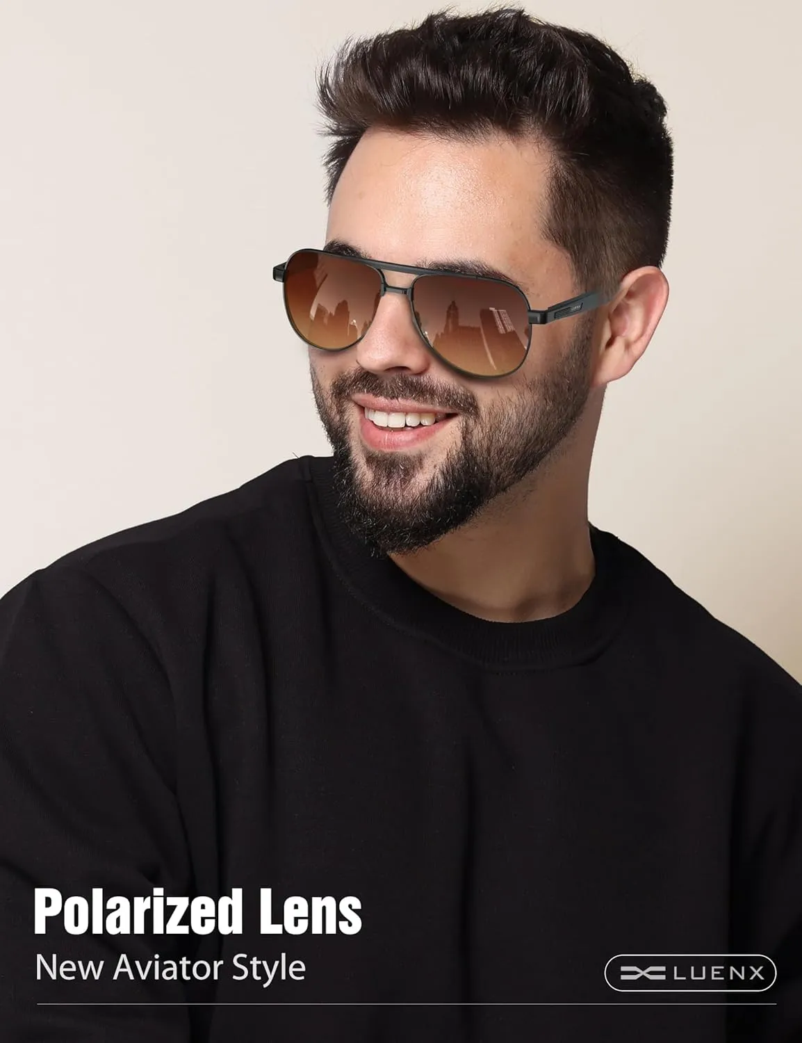 LUENX Aviator Sunglasses for Men Polarized Trendy Shades Driving UV 400 Protection
