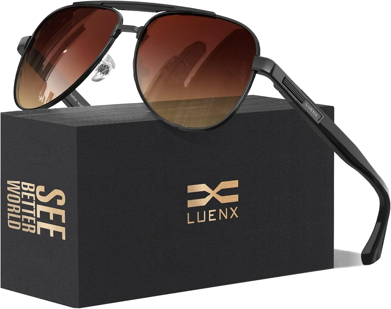 LUENX Aviator Sunglasses for Men Polarized Trendy Shades Driving UV 400 Protection
