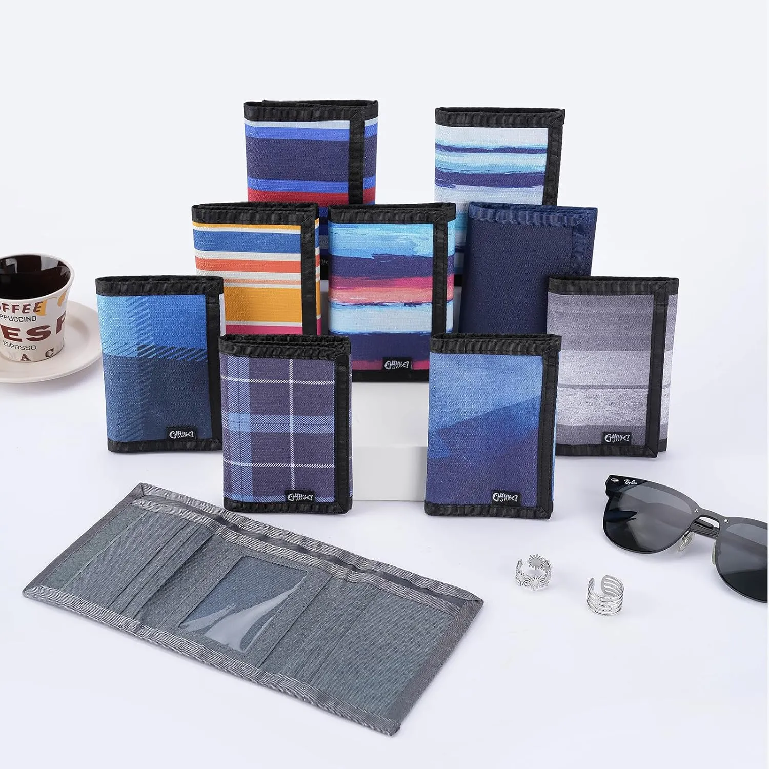 Mens Nylon Trifold RFID Wallet with ID Window, Slim Security Wallet for Card Cash Holder, Modern Fashion Stylish Wallet Gifts for Teen Boys and Men, One Size -Sea DarkBlue