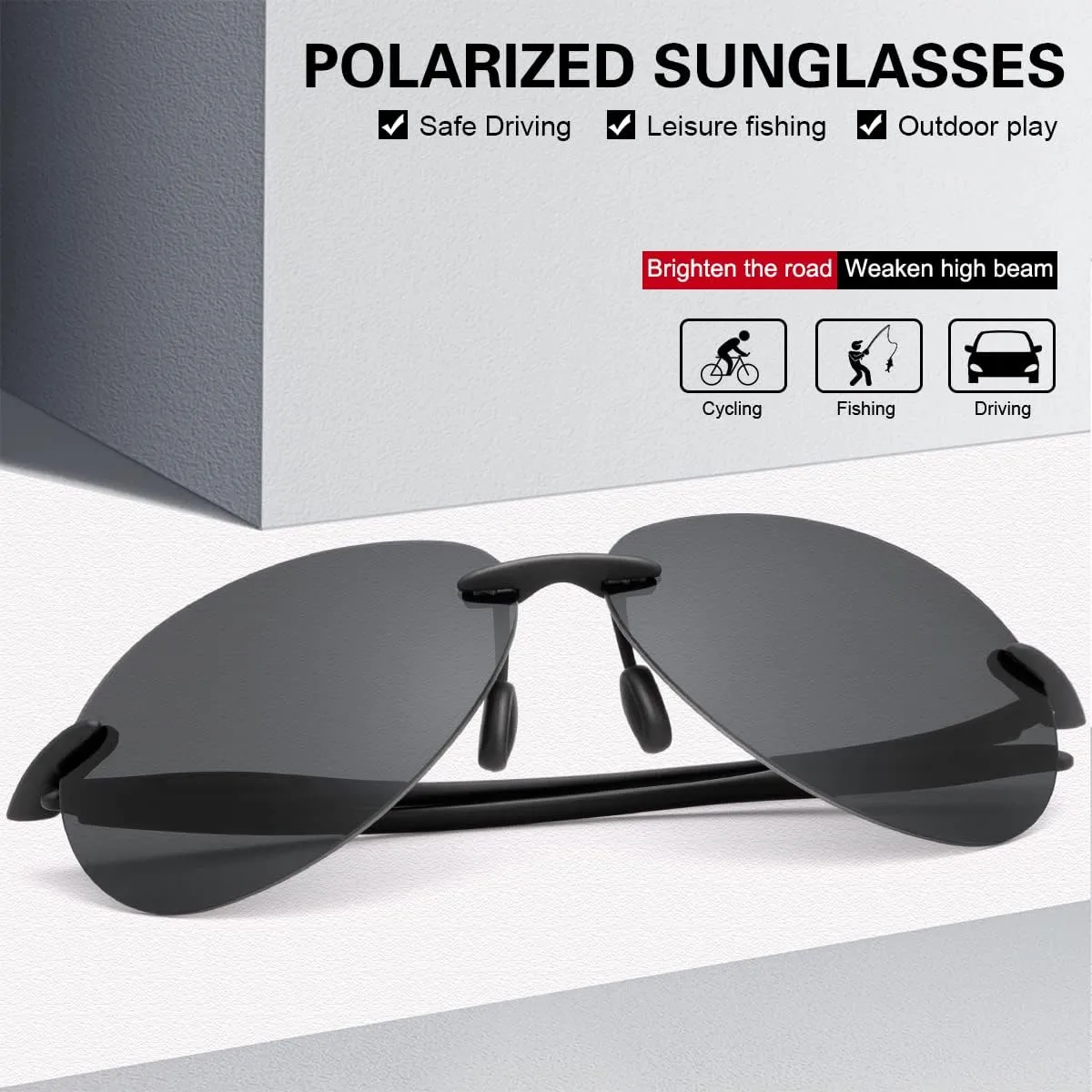 MIRYEA Rimless Polarized Sport Sunglasses for Men Women UV400 Protection Driving Fishing Cycling Golf Lightweight Sun Glasses