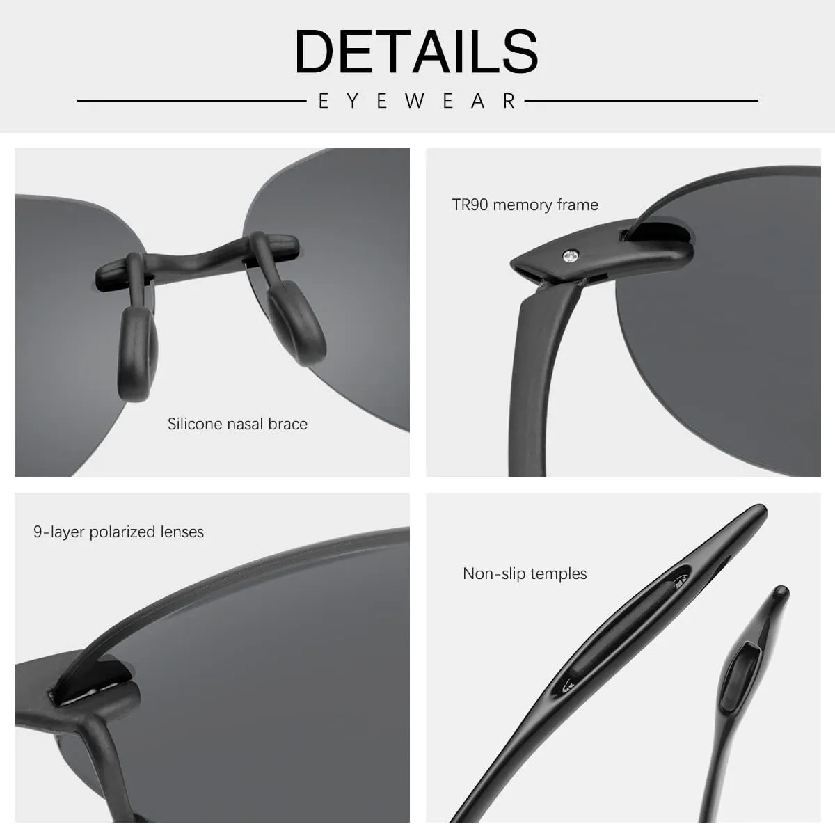 MIRYEA Rimless Polarized Sport Sunglasses for Men Women UV400 Protection Driving Fishing Cycling Golf Lightweight Sun Glasses