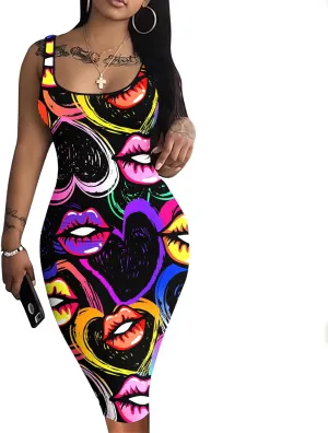 Nimsruc Women Casual Sexy Tank Top Bodycon Dress Summer Pencil Sleeveless Basic Midi Club Dresses
